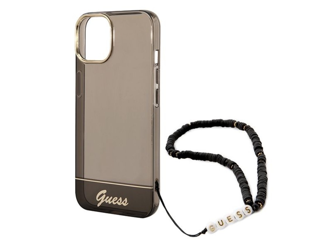 Guess GUHCP14MHGCOHK iPhone 14 Plus 6,7" preto / capa rígida preta com alça perolada translúcida