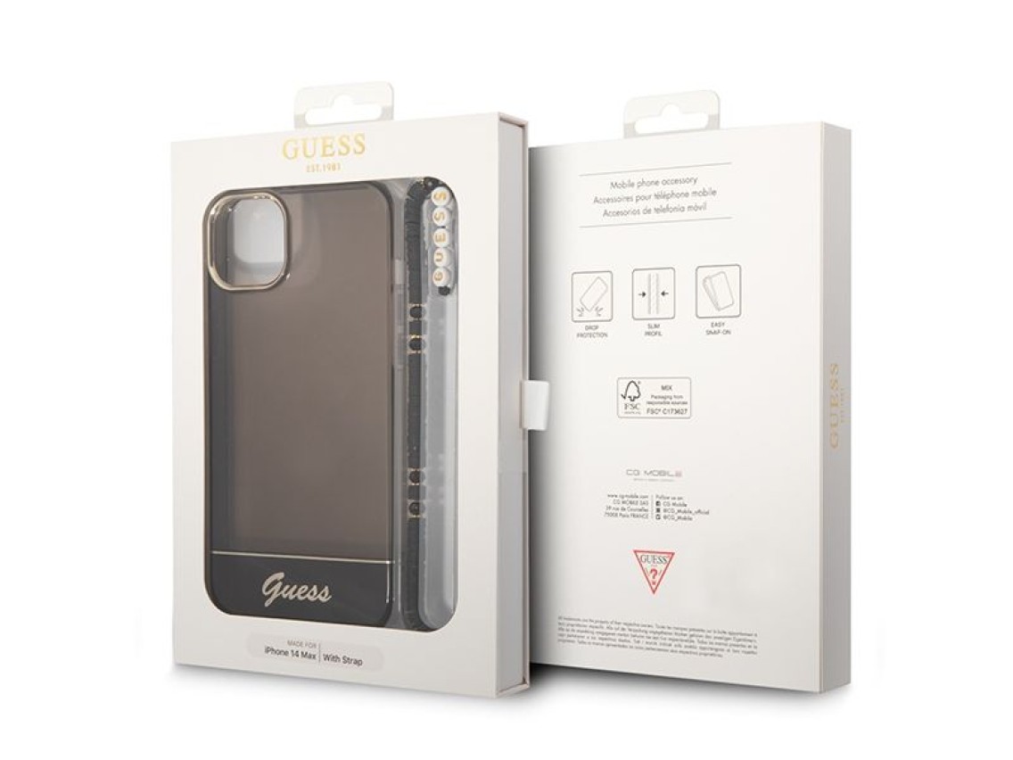 Guess GUHCP14MHGCOHK iPhone 14 Plus 6,7" preto / capa rígida preta com alça perolada translúcida