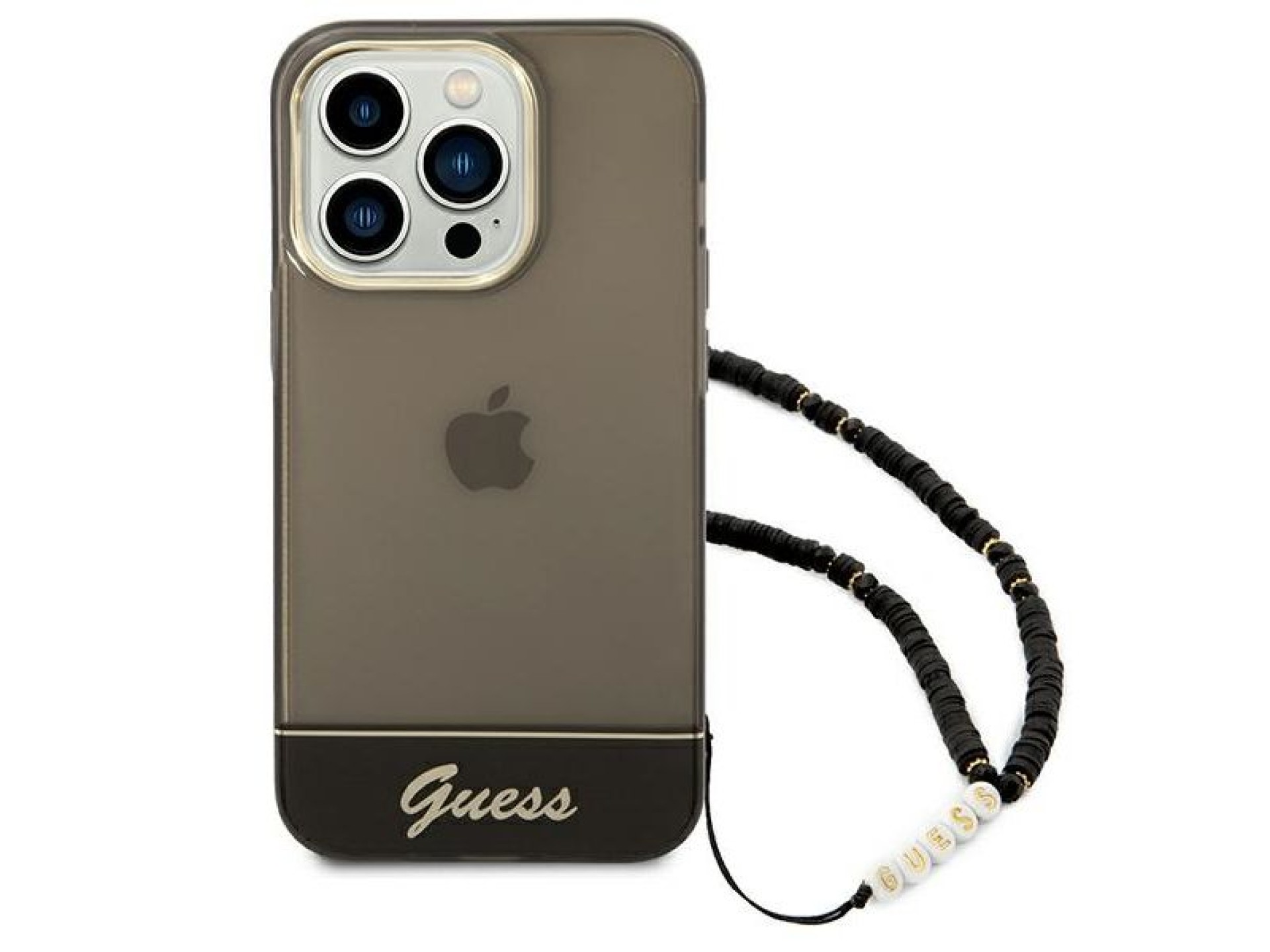 Funda Guess translúcida con correa color perla para iPhone 14 Pro - Negra