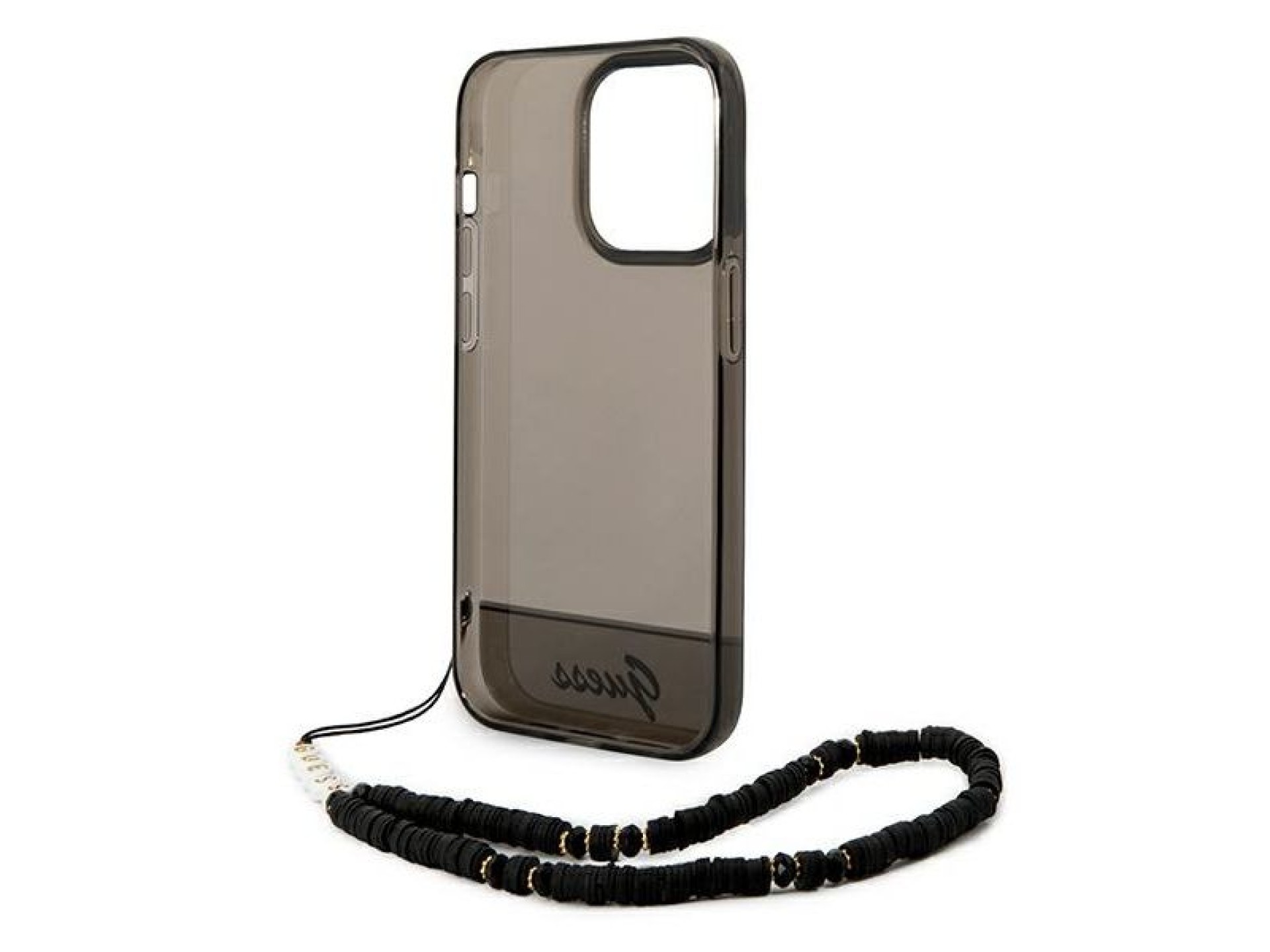 Funda Guess translúcida con correa color perla para iPhone 14 Pro - Negra