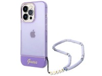 Capa rígida roxa/roxa Guess GUHCP14LHGCOHU para iPhone 14 Pro de 6,1" com alça perolada translúcida. Capa rígida roxa/roxa Guess GUHCP14LHGCOHU para iPhone 14 Pro de 6,1" com alça perolada translúcida.