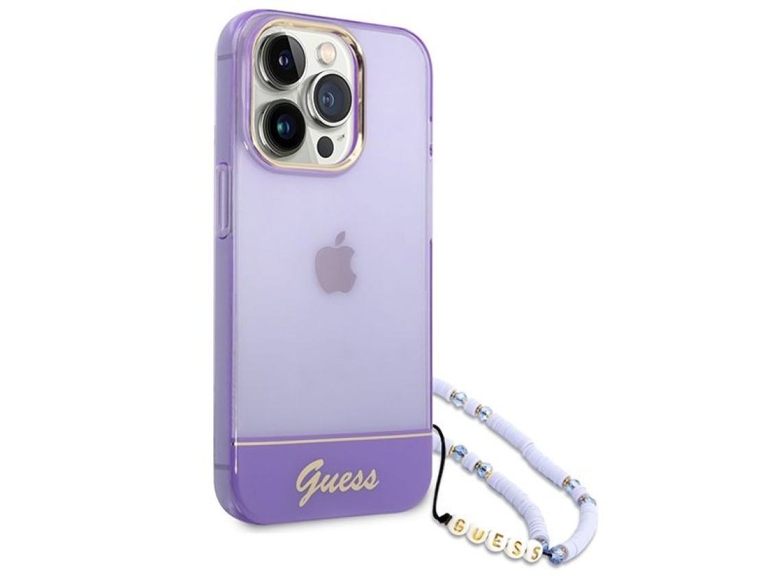 Funda rígida Guess GUHCP14XHGCOHU para iPhone 14 Pro Max de 6,7" en color morado/morado con correa d