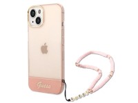 Funda rígida rosa/rosa para iPhone 14 Plus de 6,7" de Guess GUHCP14MHGCOHP con correa de perlas tran Funda rígida rosa/rosa para iPhone 14 Plus de 6,7" de Guess GUHCP14MHGCOHP con correa de perlas tran
