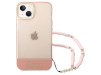 Funda rígida rosa/rosa para iPhone 14 Plus de 6,7" de Guess GUHCP14MHGCOHP con correa de perlas tran Funda rígida rosa/rosa para iPhone 14 Plus de 6,7" de Guess GUHCP14MHGCOHP con correa de perlas tran