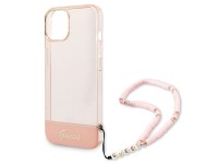 Funda rígida rosa/rosa para iPhone 14 Plus de 6,7" de Guess GUHCP14MHGCOHP con correa de perlas tran Funda rígida rosa/rosa para iPhone 14 Plus de 6,7" de Guess GUHCP14MHGCOHP con correa de perlas tran
