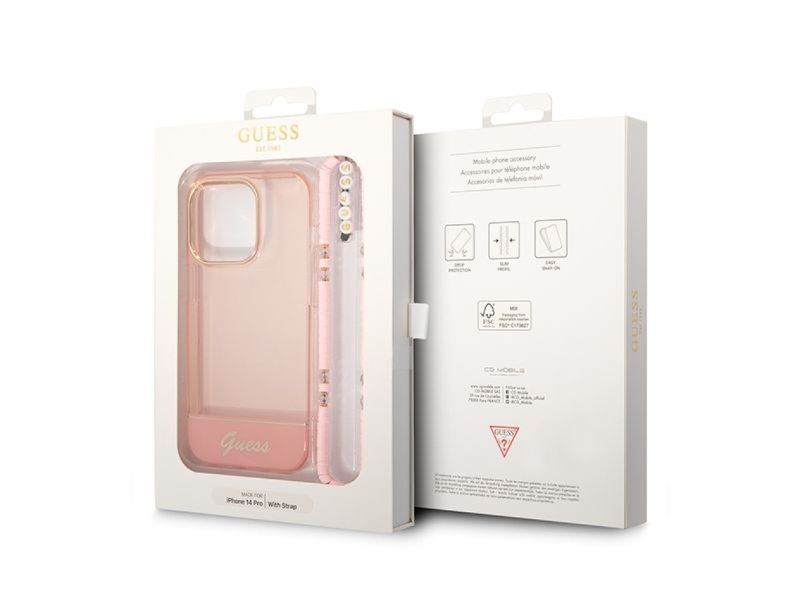 Guess GUHCP14XHGCOHP iPhone 14 Pro Max 6.7" pink/pink hardcase Translucent Pearl Strap