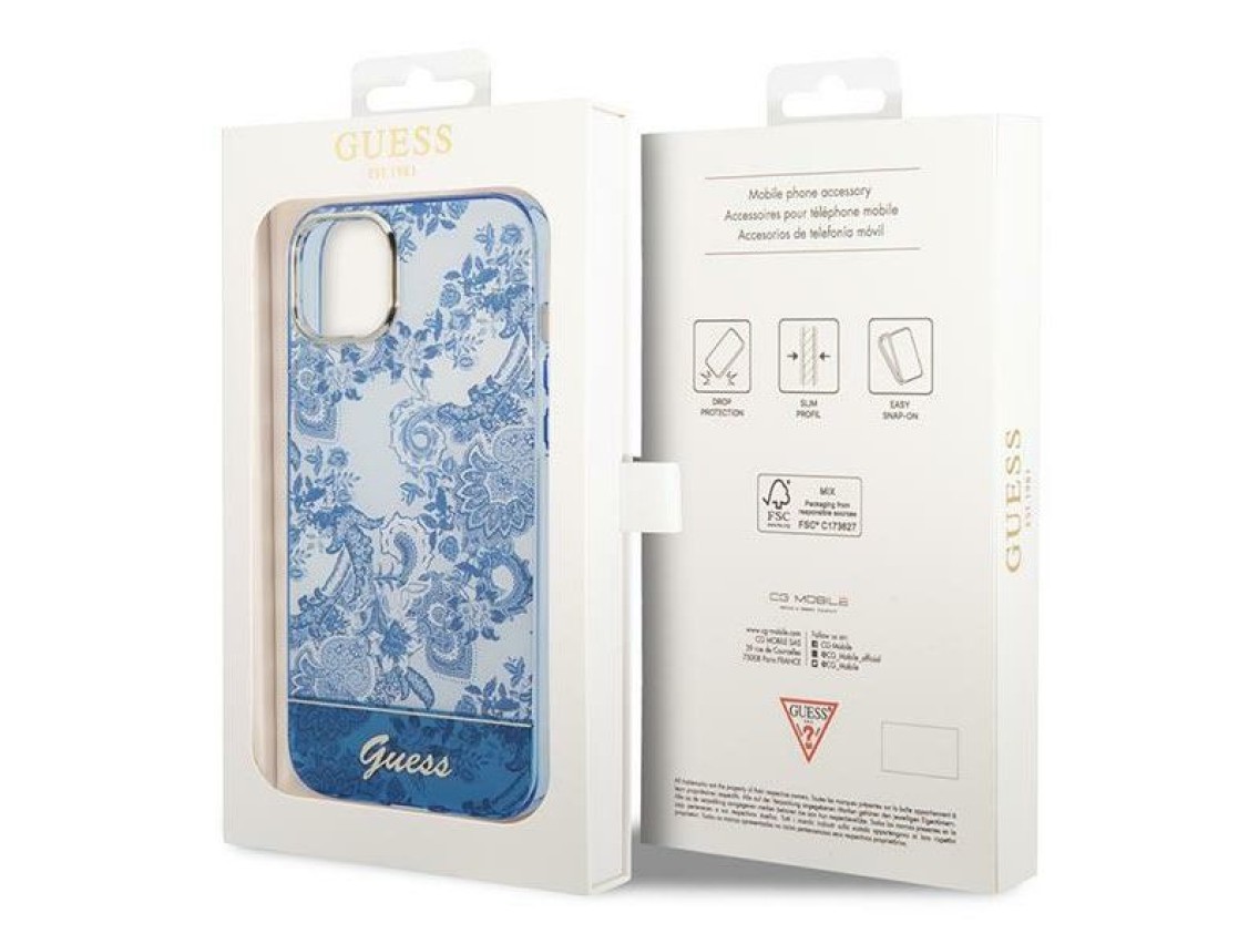 Guess GUHCP14MHGPLHB iPhone 14 Plus 6.7" capa rígida azul/azul Coleção Porcelana