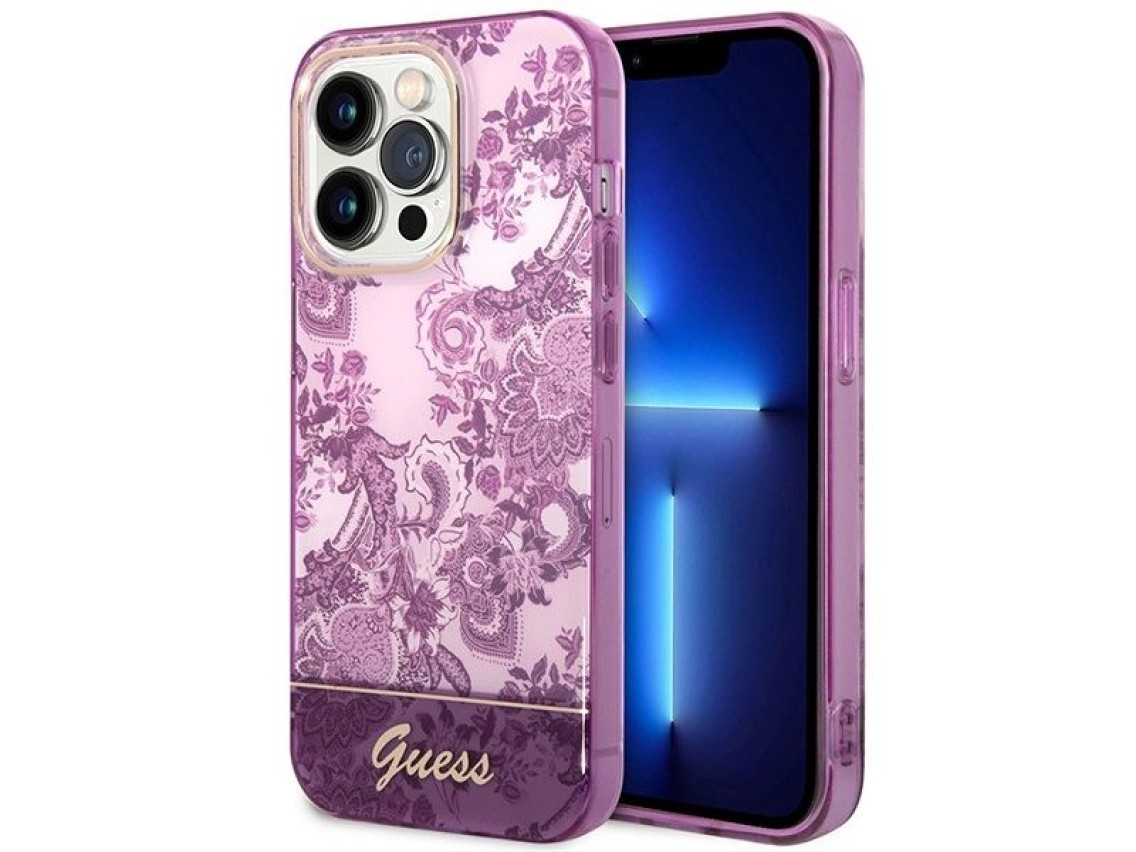Capa Guess Porcelain Collection para iPhone 14 Pro Max - fúcsia