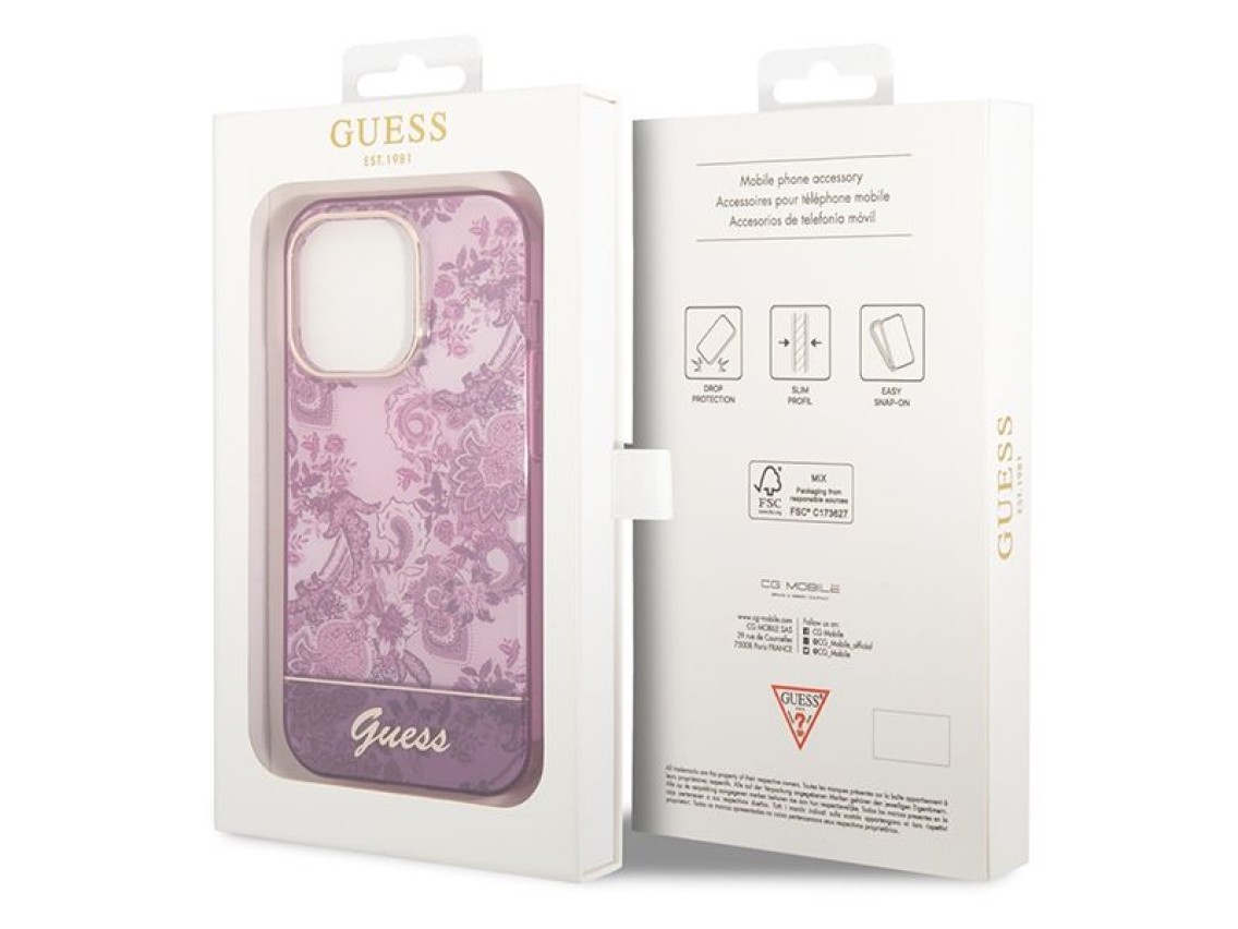 Capa Guess Porcelain Collection para iPhone 14 Pro Max - fúcsia