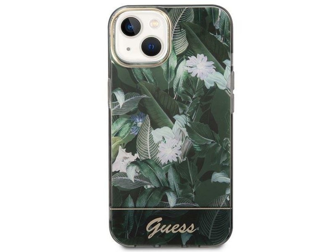 Capa rígida verde/verde Guess GUHCP14MHGJGHA para iPhone 14 Plus 6.7" Coleção Selva