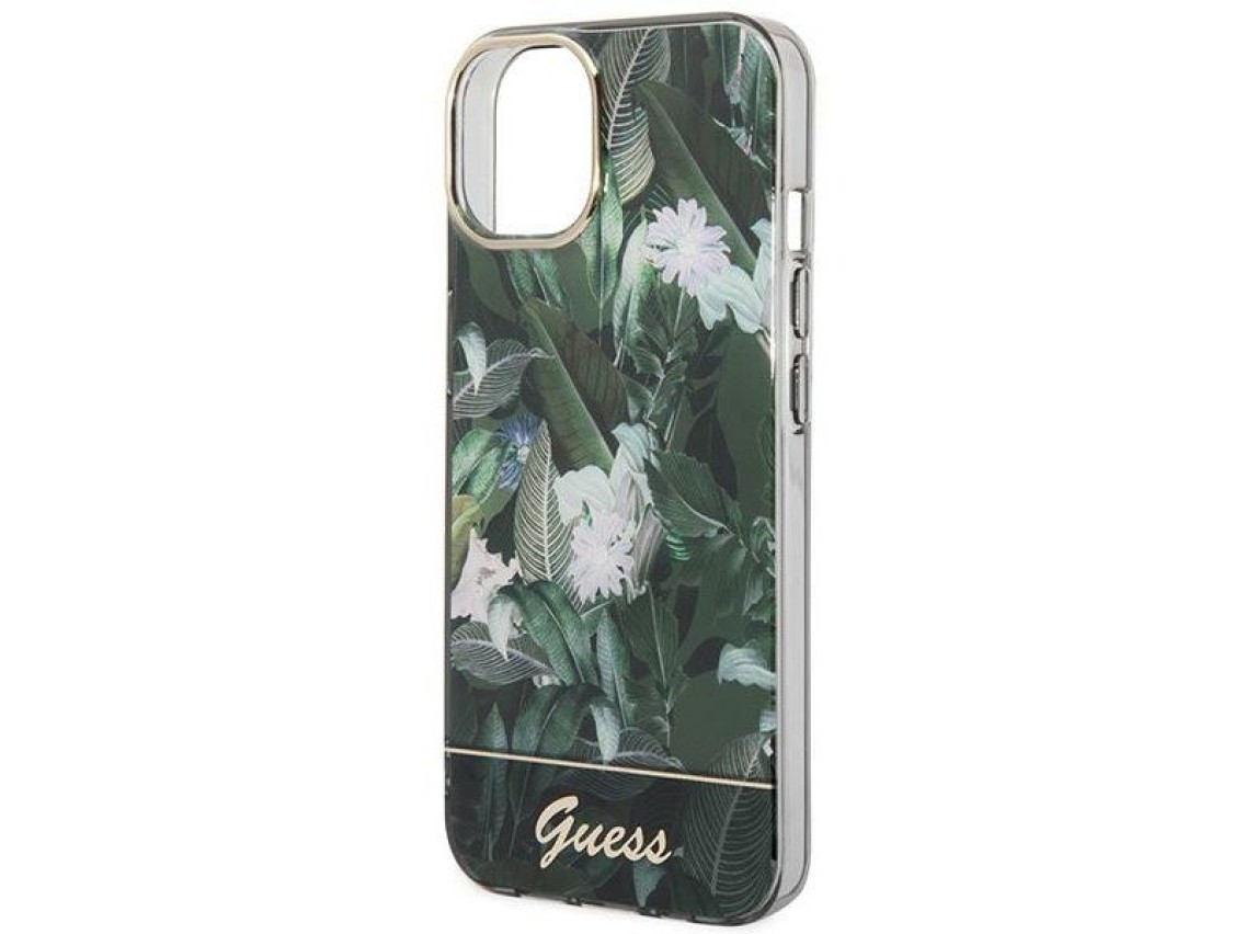 Capa rígida verde/verde Guess GUHCP14MHGJGHA para iPhone 14 Plus 6.7" Coleção Selva