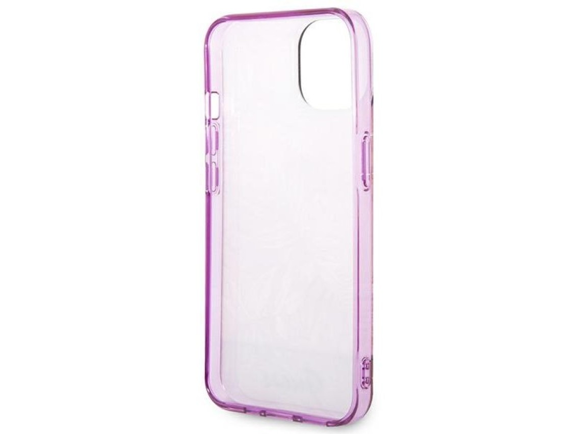 Funda rígida rosa para iPhone 14 Plus de 6,7" de Guess GUHCP14MHGJGHP, colección Jungle.