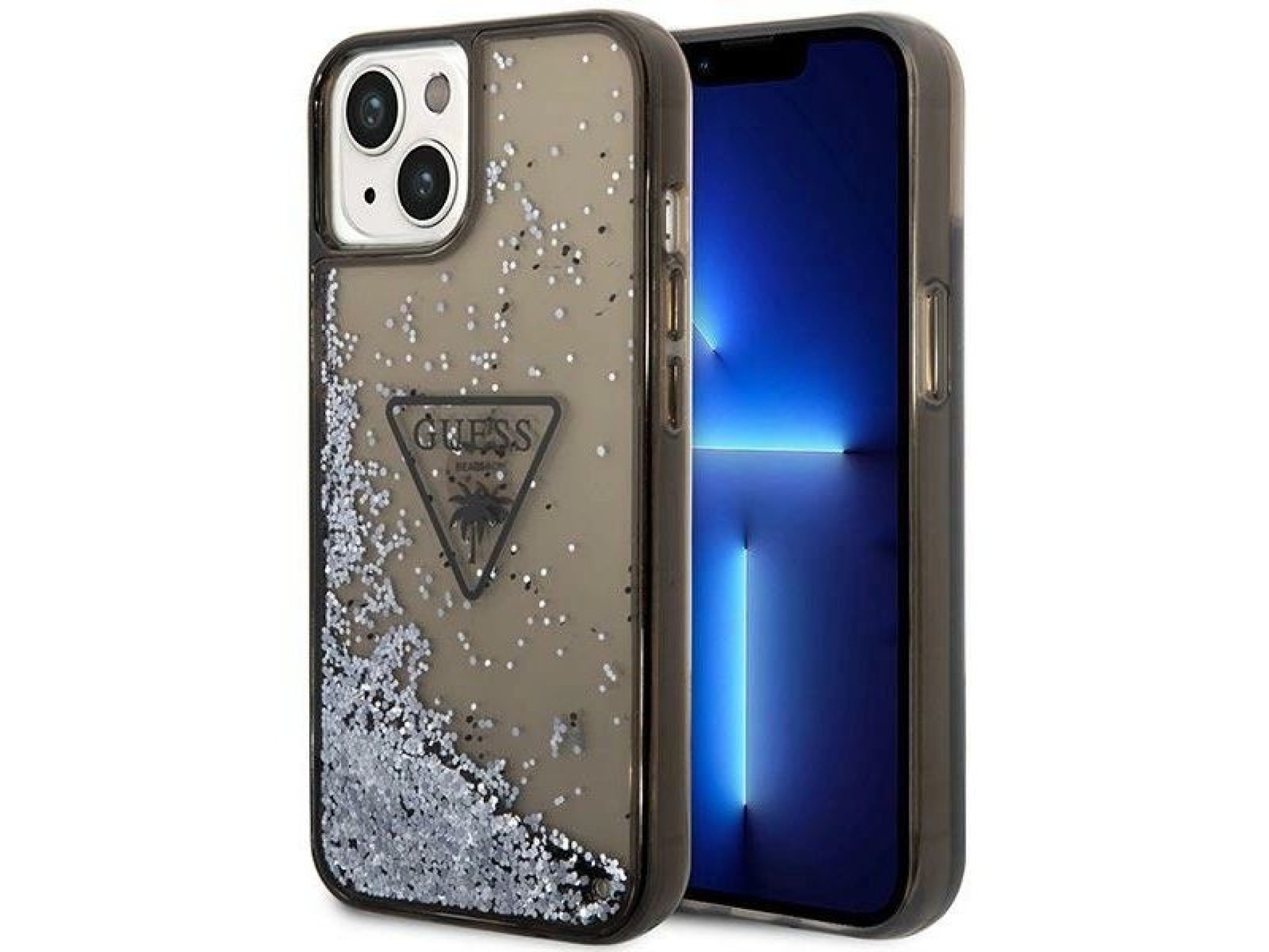 Capa rígida preta com glitter líquido Guess GUHCP14MLFCTPK para iPhone 14 Plus de 6,7 polegadas, col