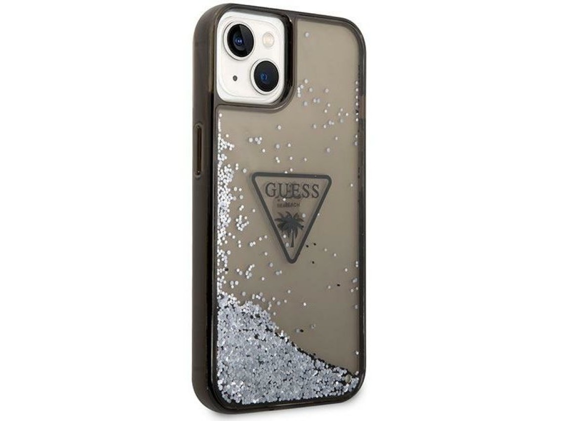 Capa rígida preta com glitter líquido Guess GUHCP14MLFCTPK para iPhone 14 Plus de 6,7 polegadas, col