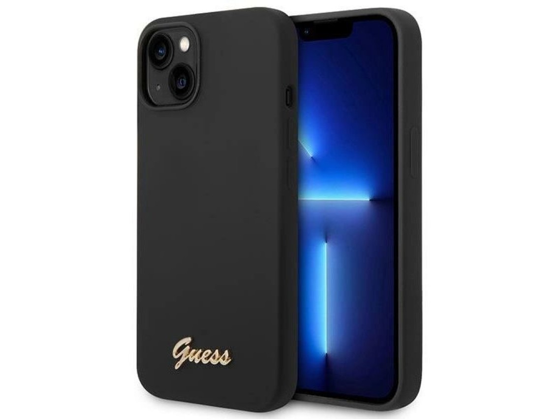Funda Guess GUHCP14MSLSMK para iPhone 14 Plus de 6,7" negra/negra, rígida, de silicona con logo dora