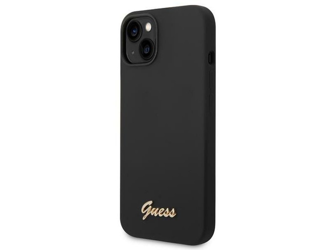 Funda Guess GUHCP14MSLSMK para iPhone 14 Plus de 6,7" negra/negra, rígida, de silicona con logo dora