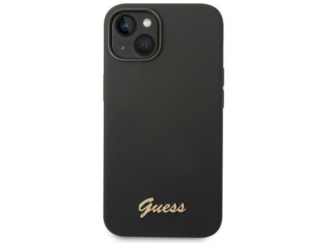 Funda Guess GUHCP14MSLSMK para iPhone 14 Plus de 6,7" negra/negra, rígida, de silicona con logo dora