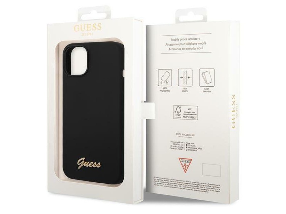 Funda Guess GUHCP14MSLSMK para iPhone 14 Plus de 6,7" negra/negra, rígida, de silicona con logo dora