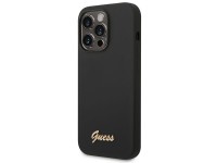 Capa Guess de silicone com logo vintage dourado para iPhone 14 Pro - Preta Capa Guess de silicone com logo vintage dourado para iPhone 14 Pro - Preta