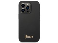 Capa Guess de silicone com logo vintage dourado para iPhone 14 Pro - Preta Capa Guess de silicone com logo vintage dourado para iPhone 14 Pro - Preta
