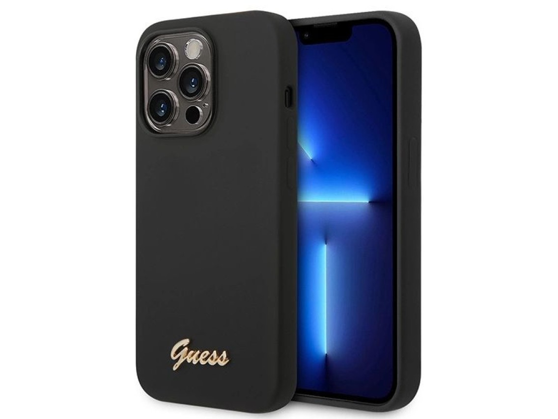 Guess GUHCP14XSLSMK iPhone 14 Pro Max 6.7" black/black hard case Silicone Vintage Gold Logo