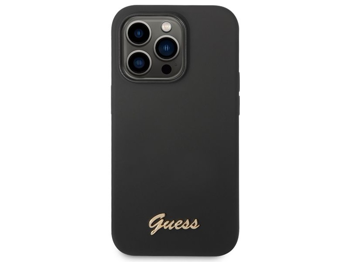 Guess GUHCP14XSLSMK iPhone 14 Pro Max 6.7" black/black hard case Silicone Vintage Gold Logo