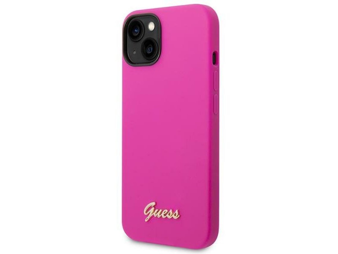 Funda rígida Guess GUHCP14SSLSMF para iPhone 14 de 6,1" color fucsia/fuschia, de silicona con logo d
