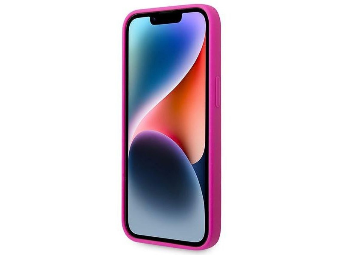 Funda rígida Guess GUHCP14SSLSMF para iPhone 14 de 6,1" color fucsia/fuschia, de silicona con logo d