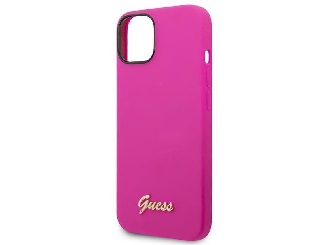 Funda rígida Guess GUHCP14SSLSMF para iPhone 14 de 6,1" color fucsia/fuschia, de silicona con logo d