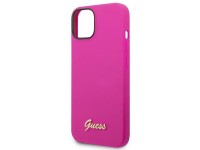 Funda rígida Guess GUHCP14SSLSMF para iPhone 14 de 6,1" color fucsia/fuschia, de silicona con logo d Funda rígida Guess GUHCP14SSLSMF para iPhone 14 de 6,1" color fucsia/fuschia, de silicona con logo d
