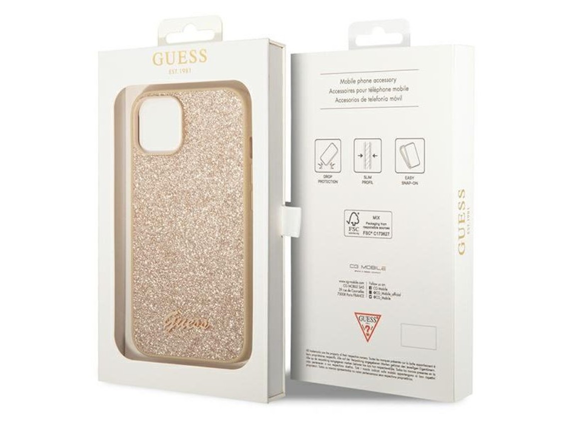 Guess Glitter Script Case for iPhone 14 Plus - Gold