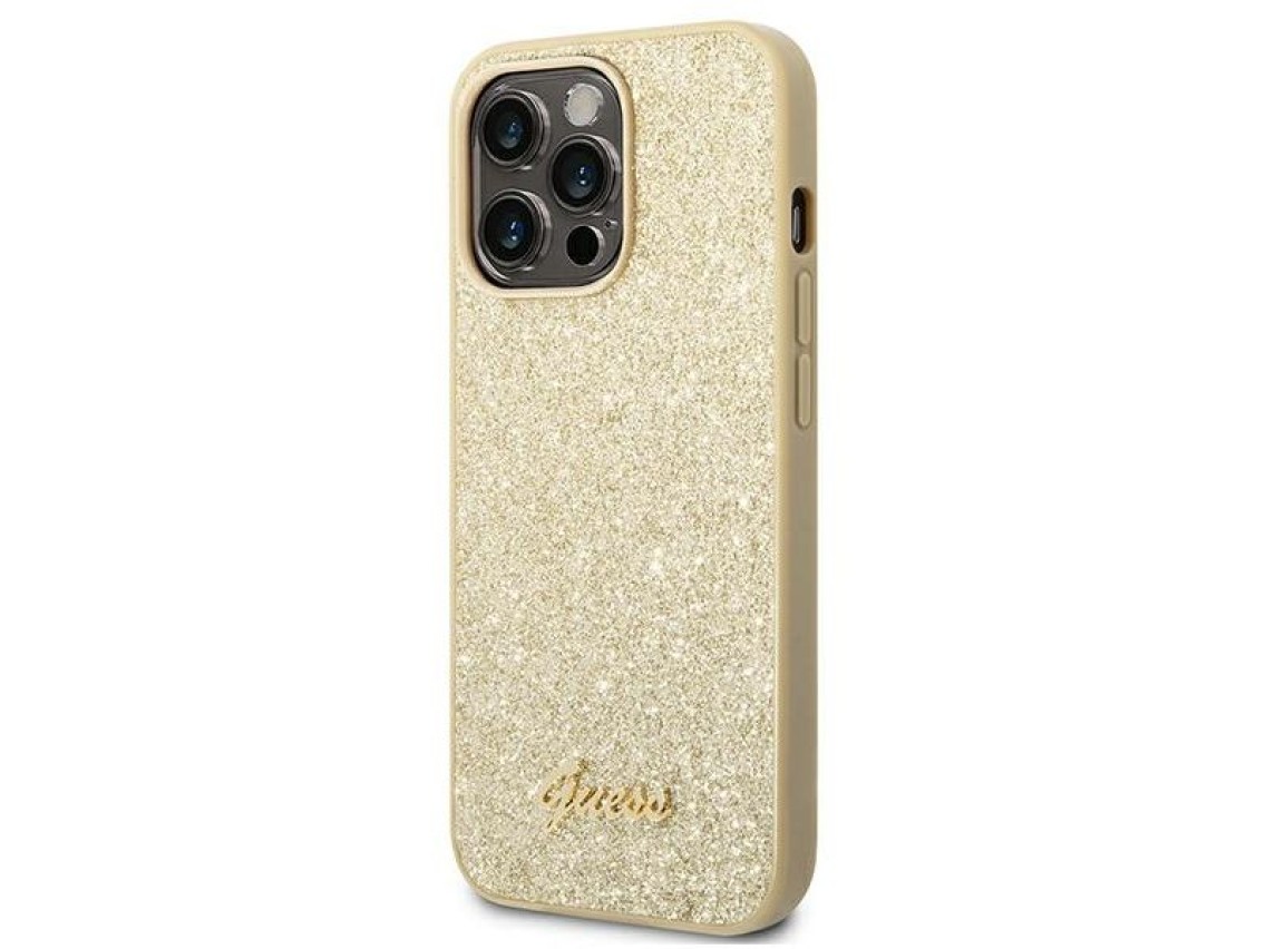 Guess Glitter Script Case for iPhone 14 Pro - Gold