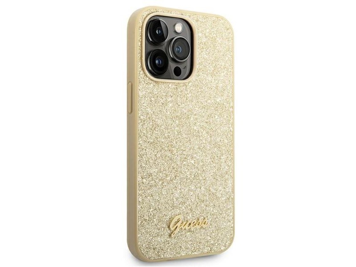 Guess Glitter Script Case for iPhone 14 Pro - Gold