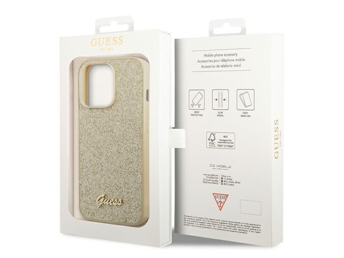 Guess Glitter Script Case for iPhone 14 Pro - Gold