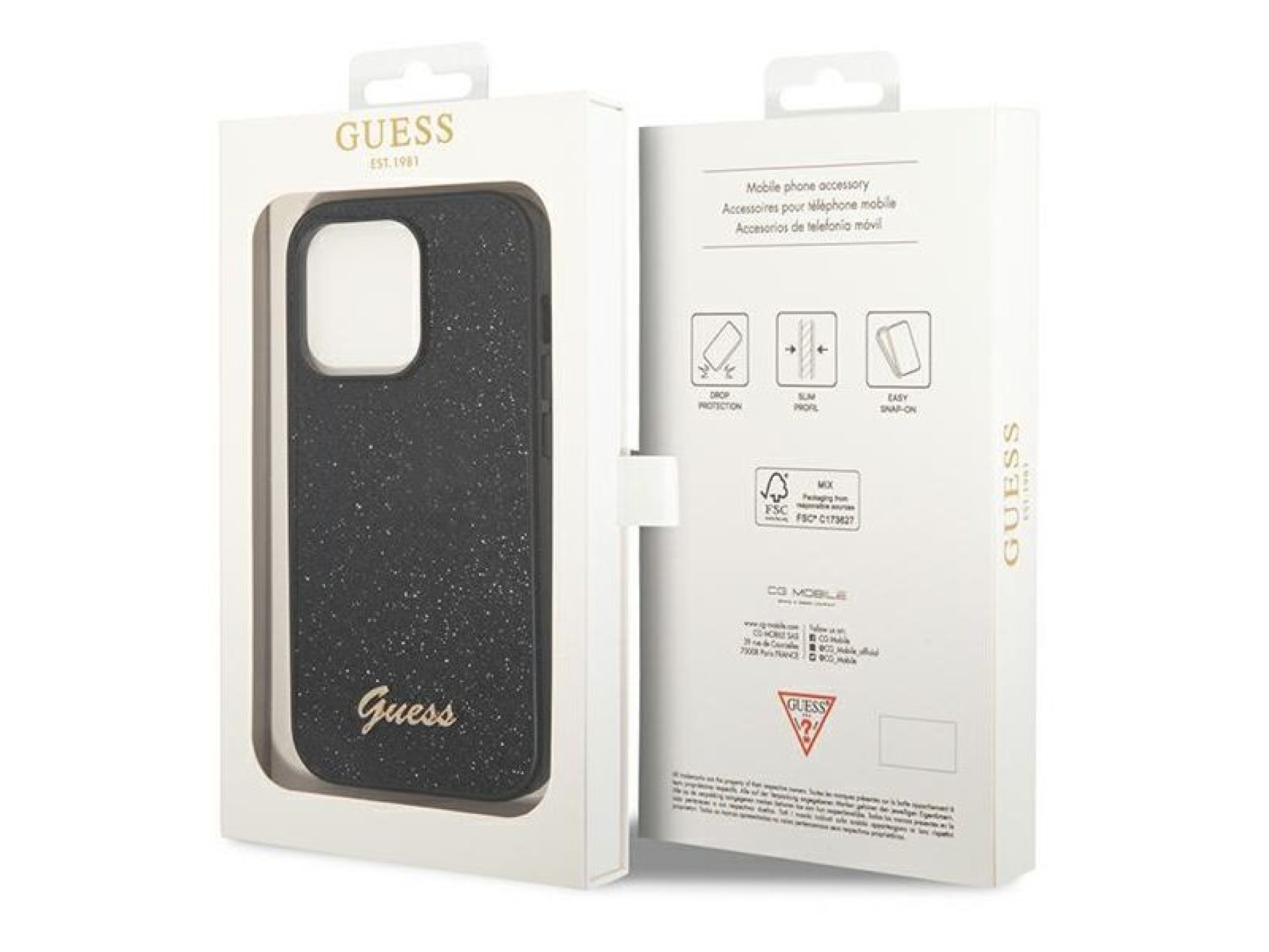 Guess Glitter Script Case for iPhone 14 Pro - Black