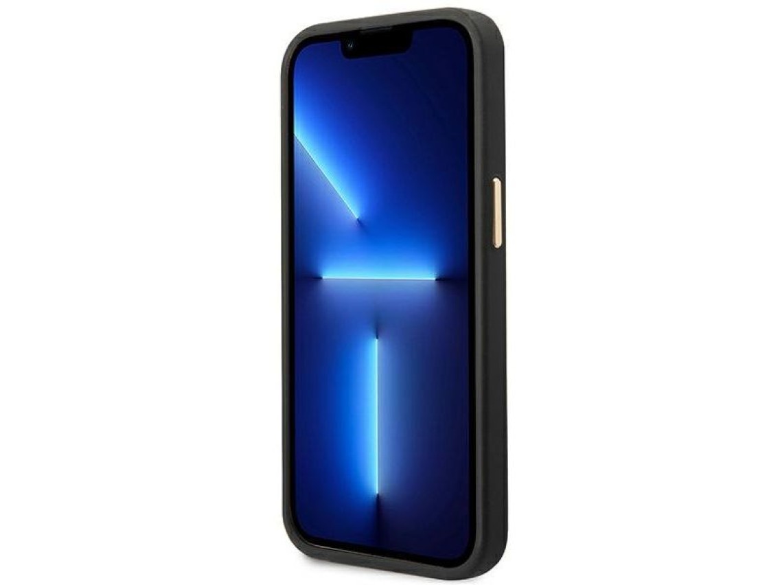 Funda rígida negra Guess GUHCP14SHG4SHK para iPhone 14 de 6,1 pulgadas, 4G, con logo dorado vintage.