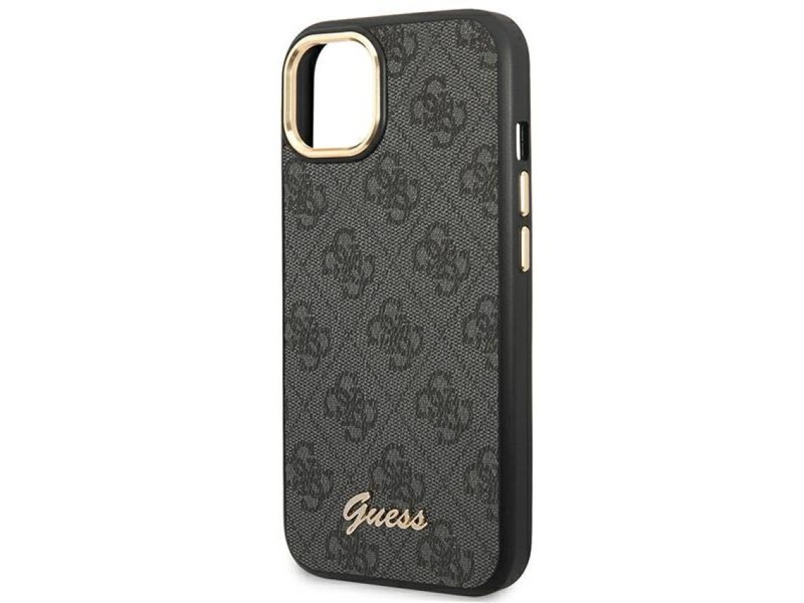 Funda rígida negra Guess GUHCP14SHG4SHK para iPhone 14 de 6,1 pulgadas, 4G, con logo dorado vintage.