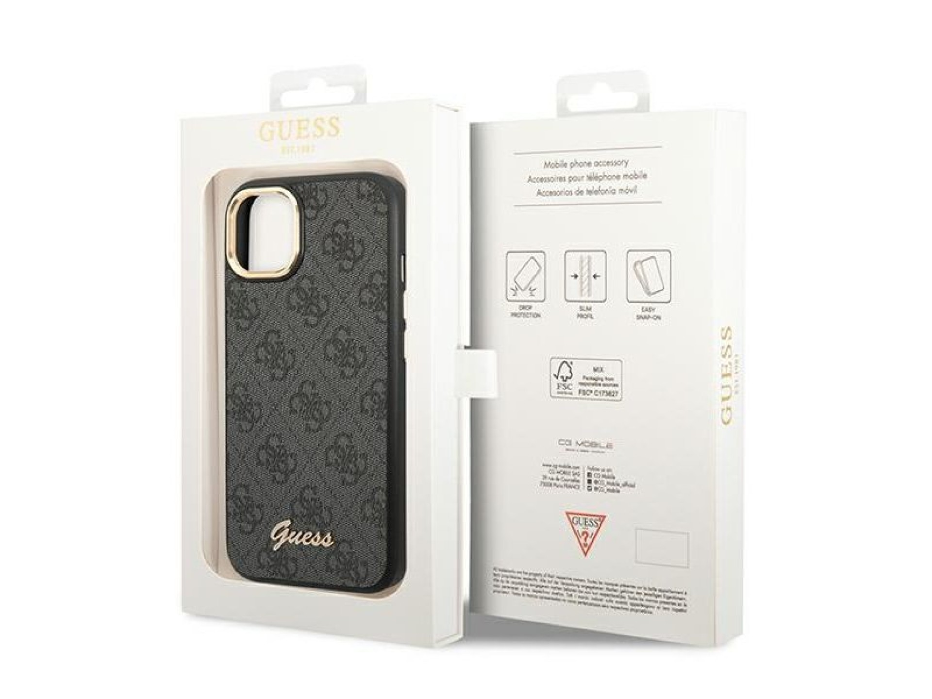 Funda rígida negra Guess GUHCP14SHG4SHK para iPhone 14 de 6,1 pulgadas, 4G, con logo dorado vintage.