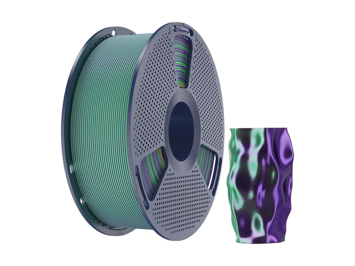 Filamento Sunlu PLA+ Silk de duas cores (verde e roxo)