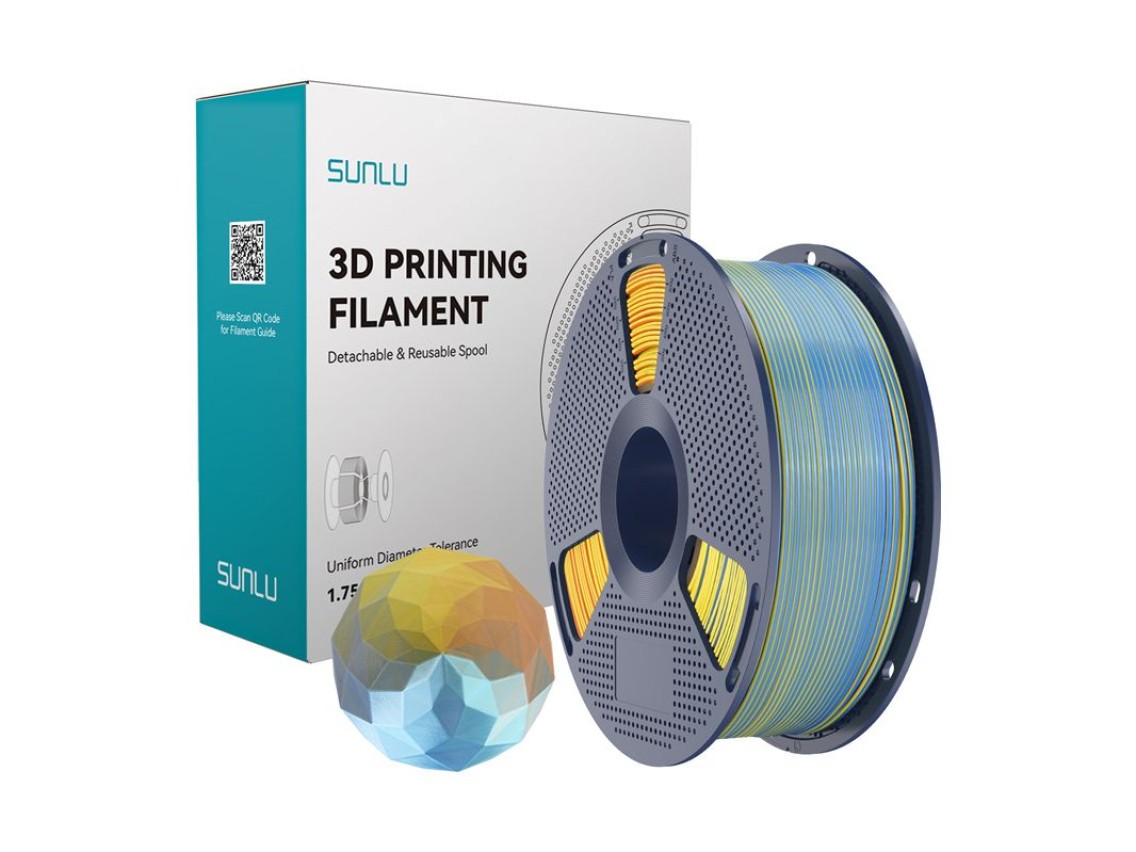 Filamento Sunlu PLA+ Silk de cuatro colores (azul-morado-naranja-amarillo)