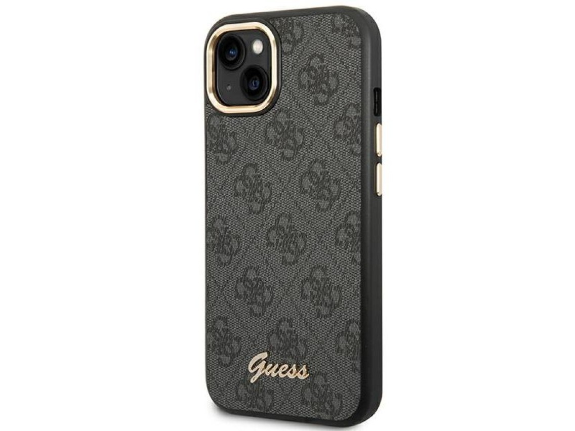 Capa rígida preta Guess GUHCP14MHG4SHK para iPhone 14 Plus de 6,7 polegadas com logo dourado vintage
