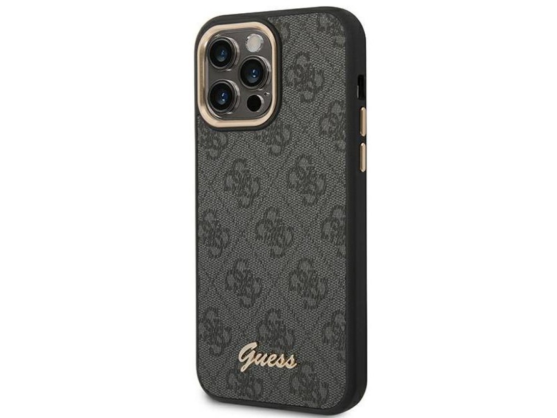Funda rígida negra Guess GUHCP14XHG4SHK para iPhone 14 Pro Max de 6,7" con logo dorado vintage y 4G