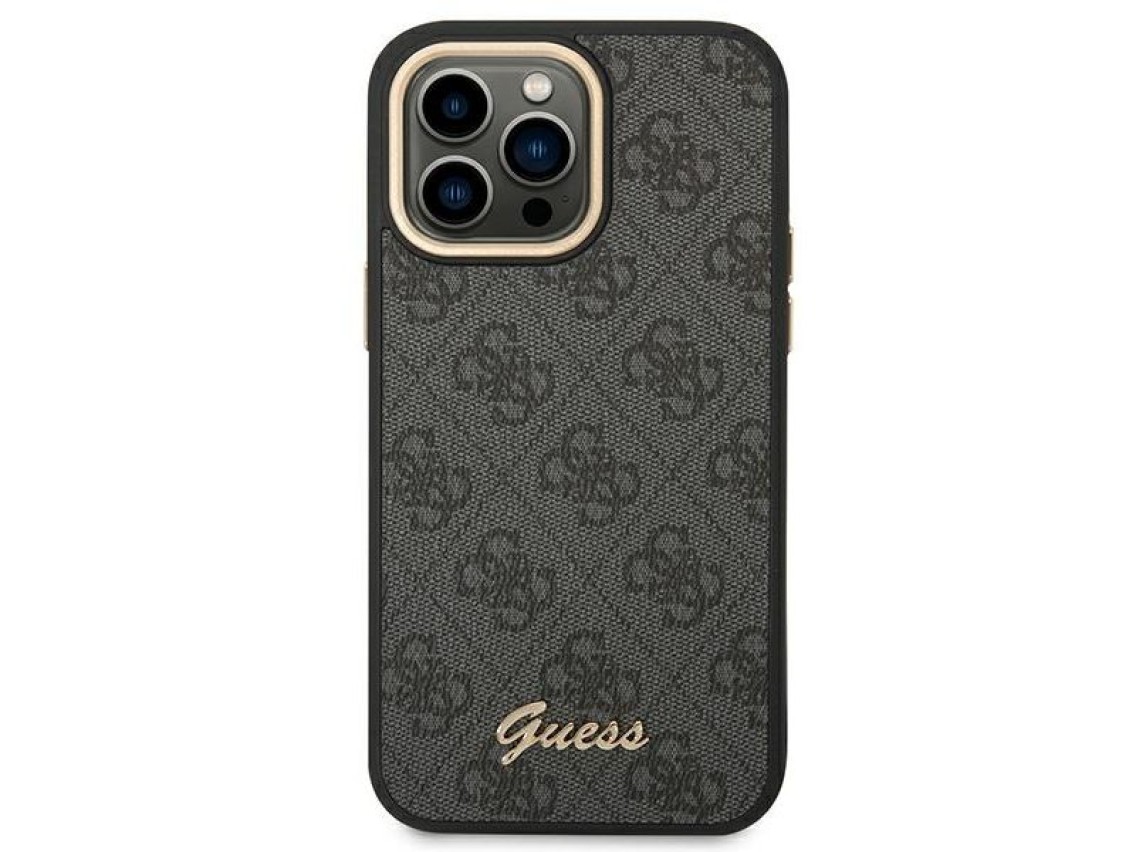 Funda rígida negra Guess GUHCP14XHG4SHK para iPhone 14 Pro Max de 6,7" con logo dorado vintage y 4G