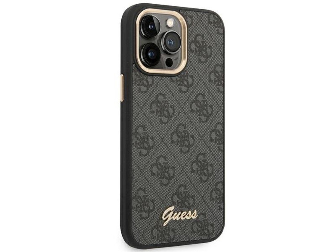 Funda rígida negra Guess GUHCP14XHG4SHK para iPhone 14 Pro Max de 6,7" con logo dorado vintage y 4G