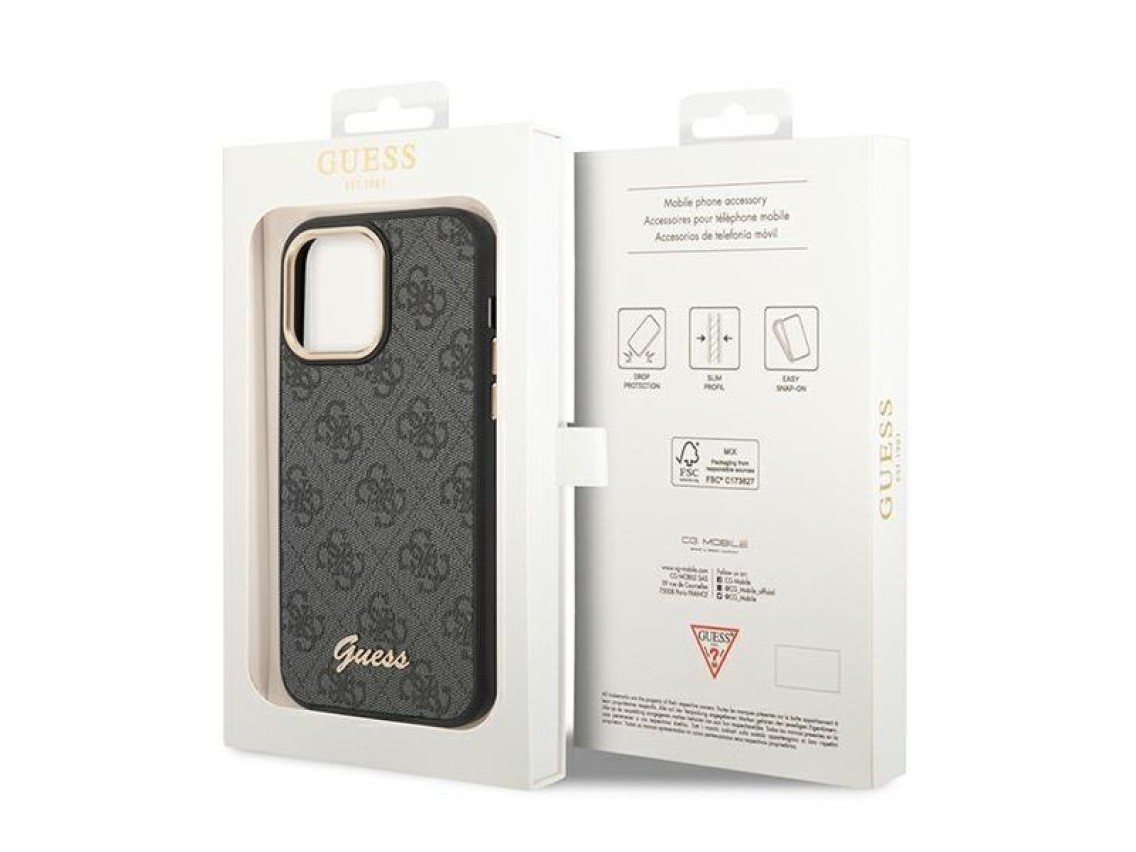 Funda rígida negra Guess GUHCP14XHG4SHK para iPhone 14 Pro Max de 6,7" con logo dorado vintage y 4G