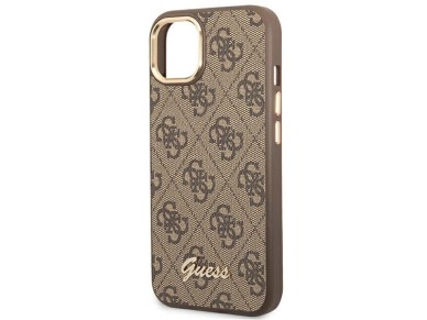 Capa r�gida marrom Guess GUHCP14MHG4SHW para iPhone 14 Plus 6.7" com logo dourado vintage.