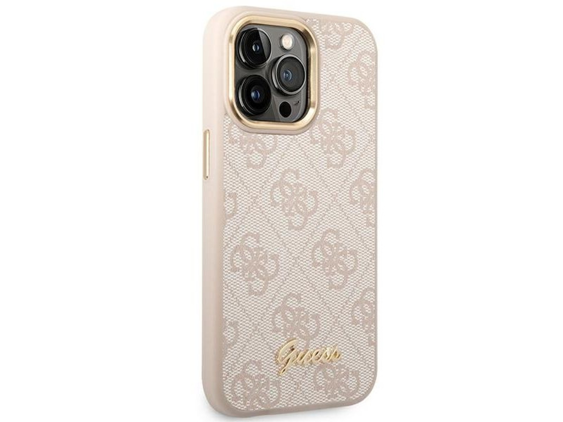 Capa Guess 4G Vintage Gold Logo para iPhone 14 Pro - rosa