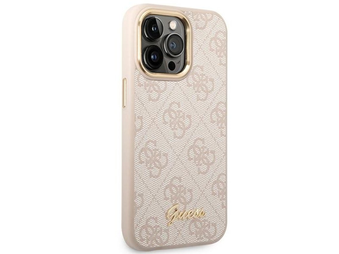 Capa Guess 4G Vintage Gold Logo para iPhone 14 Pro - rosa