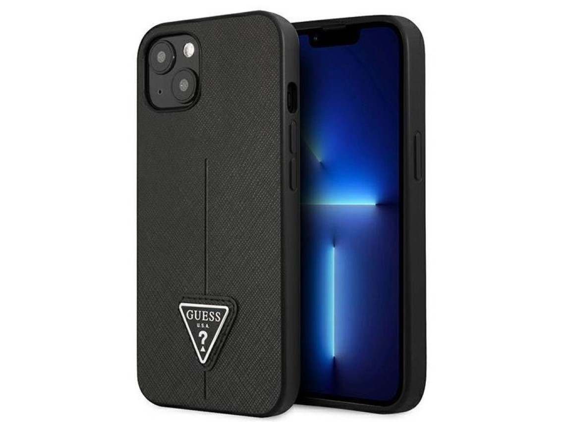 Funda Guess GUHCP14MPSATLK para iPhone 14 Plus de 6,7" negra / carcasa rígida negra con logo triangu