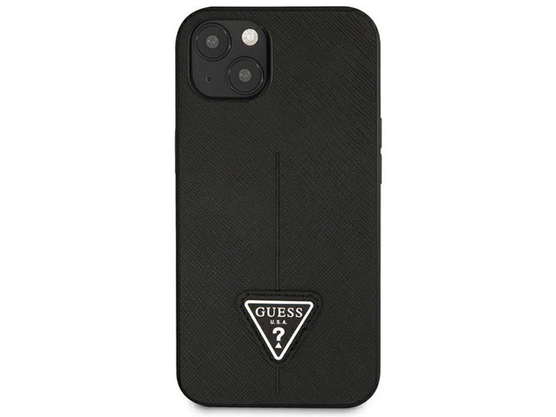 Funda Guess GUHCP14MPSATLK para iPhone 14 Plus de 6,7" negra / carcasa rígida negra con logo triangu